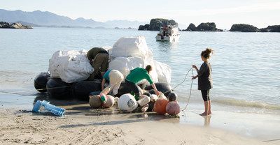 Ocean plastic being collected on the shorelines of Vancouver Island, Canada, by Ocean Legacy Foundation for the Lush Cosmetics recycling project. (CNW Group/Canada Fibers Ltd.)