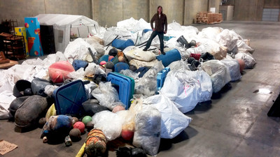Over 25 tonnes of plastic marine litter collected by the Ocean Legacy Foundation. Lush Cosmetics shipped plastics to Urban Resource Group in Toronto for recycling. (CNW Group/Canada Fibers Ltd.)