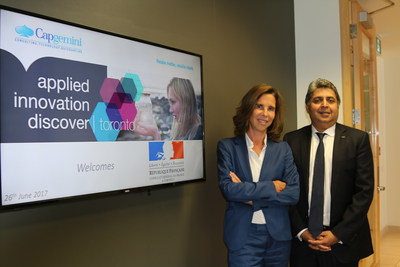 Capgemini Canada, a leading global consultingand technology company, hosts new Ambassador of France in Canada, Mme Kareen Rispal. Capgemini Canada CEO Sanjay Tugnait welcomed the ambassador at the company’s Applied Innovation Discover Centre in Toronto, Monday night. The centre is designed to support Canada’s innovation agenda. (CNW Group/Capgemini Canada)