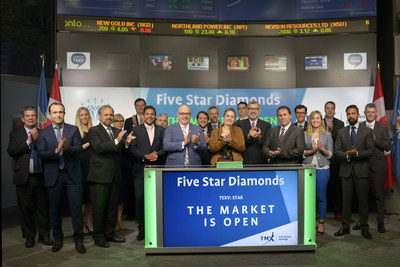 Matthew Wood, President and Chief Executive Officer, Five Star Diamonds Limited (STAR), joined Orlee Wertheim, Head Business Development, Global Mining, Toronto Stock Exchange and TSX Venture Exchange, to open the market. Five Star Diamonds is a mining company focused on acquiring and developing advanced staged diamond Projects in Brazil. The company holds 100% interest in the Catalao diamond project with one exploration license covering an area of 1,999.42 hectares located in Goiás State in the central region of Brazil. Five Star Diamonds Limited commenced trading on TSX Venture Exchange on April 25, 2017. (CNW Group/TMX Group Limited)