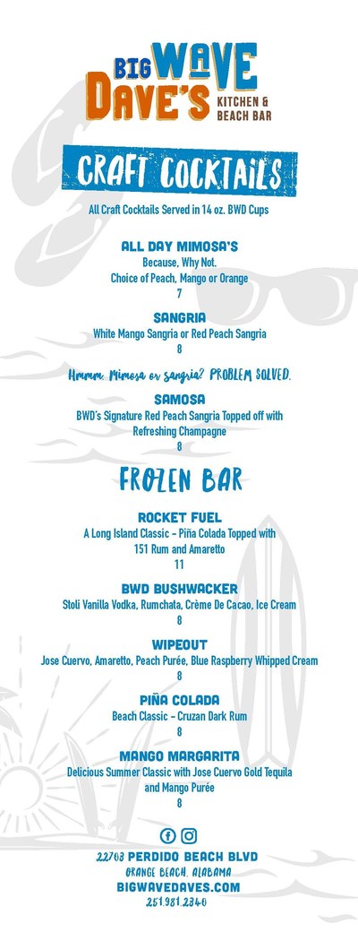 Big Wave Dave's Cocktail Menu