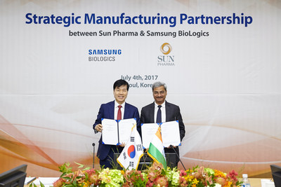Dr.TH Kim, CEO of Samsung BioLogics and Anil Kumar Jain, CEO of Sun Pharma at the Signing ceremony in Incheon Samsung BioLogics Headquarter