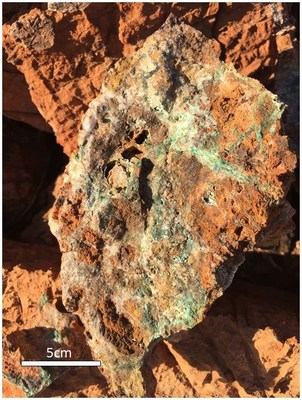Figure 7 - Hydrothermal Breccia with malachite and chalcocite mineralisation at Wyloo West Prospect (CNW Group/Chalice Gold Mines Limited)