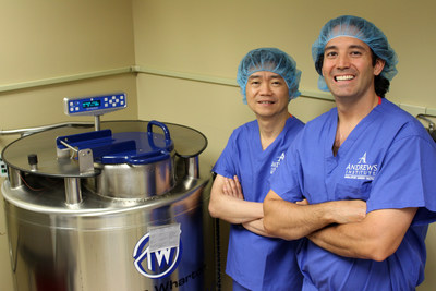 Dr. Adam Anz (right) and Dr. Khay-Yong Saw (left) inside of the Andrews Institute Regenerative Medicine Center (RMC) on the campus of Andrews Institute for Orthopaedics & Sports Medicine in Gulf Breeze, Florida. The RMC will serve as the location for the groundbreaking clinical trial that will evaluate the use of a patients own stem cells to regenerate knee cartilage.