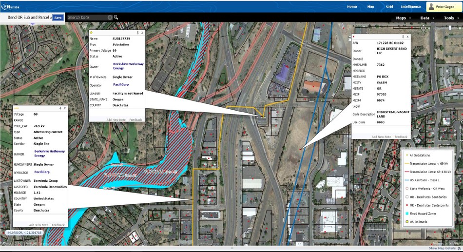 ENvision Map - Transmission Lines, Substations, Wetlands, Flood Hazards and Parcels for Deschutes County, OR
