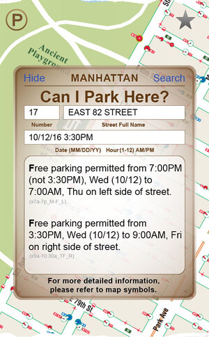 parkken Android App Answers CAN I PARK HERE? on the Streets of Manhattan Anywhere, Any Time of Day!