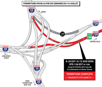 Projet Turcot à Montréal - Entraves sur le réseau autoroutier durant la fin de semaine du 14 juillet 2017