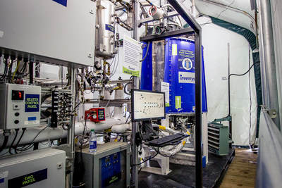 Earlier this year, Inventys commissioned this self-contained 0.5 TPD VeloxoTherm™ field demonstration plant at Husky Energy's Pikes Peak South Lloyd thermal project as a platform for rapid development of its new adsorbent structures. The demo plant has recorded meaningful data since testing began in early 2017. The test results over the next six months will shape the design of the 30-TPD plant. (CNW Group/Inventys)