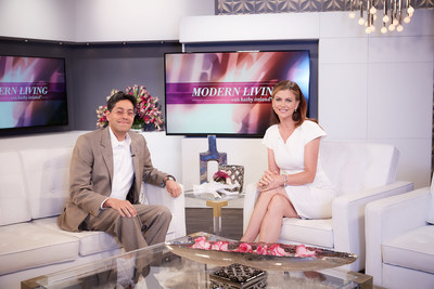 Dipak Golechha, CEO of Excelligence Learning Corporation, in the studio with Kathy Ireland during the E! sponsored news interview on Modern Living with kathy ireland.