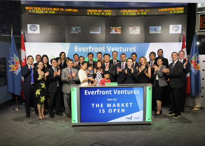 Andrew Ryu, Chairman & Chief Executive Officer, Everfront Ventures Corp. (EVC), joined Eric Loree, Team Manager, Listed Issuer Services, TSX Venture Exchange to open the market. Everfront Ventures Corp. is the holding company of Datametrex Limited, a Toronto-based which company which develops, assembles, markets and distributes devices for the cloud-based collection and analysis of raw customer data from point-of-sale machines at the retail merchant level. Everfront Ventures Corp. commenced trading on TSX Venture Exchange on June 12, 2017. (CNW Group/TMX Group Limited)