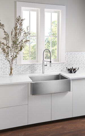 BLANCO combines innovation and on-trend design with the release of the new QUATRUS™ R15 Apron Front sink in stainless steel