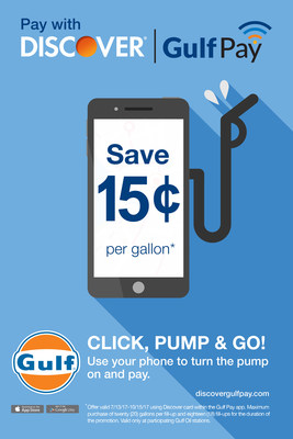 Through October 15th, Gulf Pay users can link a Discover card within the app wallet and automatically save $.15 cents per gallon on every fill-up!