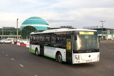 FOTON AUV bus is responsible for round trip airport transfer operation for honored guests of China Pavilion at Nazarbayev Airport in Astana