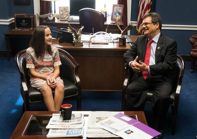 St. Joseph's Children's Hospital patient Natalia Ricabal, age 12, shares her story of battling bone cancer with Congressman Gus Bilirakis during a meeting on Capitol Hill July 13, 2017. Photo by Kevin Allen, courtesy of Children’s Hospital Association.