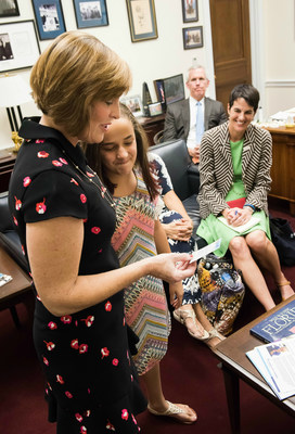 Twelve-year-old Natalia Ricabal, a patient at St. Joseph's Children's Hospital in Tampa, meets with Congresswoman Kathy Castor on Capitol Hill July 13, 2017, to discuss health care legislation for children. Photo by Kevin Allen, courtesy of Children’s Hospital Association.