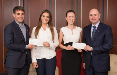 From left to right : Yanick Blanchard, Managing Director and Head Corporate and Investment Banking, the recipients Florence Godard-Kalogiros and Ekin Ober, and Denis Girouard, Executive Vice-President  Financial Markets, National Bank. (CNW Group/National Bank of Canada)