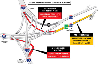 Projet Turcot à Montréal - Fermeture de deux bretelles de l'échangeur Turcot durant la fin de semaine du 21 juillet 2017