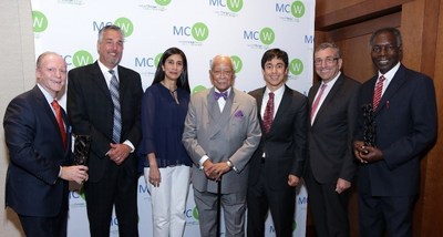 From left: Anthony Dalessio (KPMG LLP); Mark Kemper (Member, MCW Board of Directors); Humera Qazi (KPMG LLP and Member, MCW Board of Directors); Mayor David Dinkins (106th Mayor of New York City); Edward Bergman (MCW Co-Founder & President of the Board of Directors); Dr. Charles L. Robbins (Stony Brook University and Member, MCW Board of Director); Dr. Emil Kikwilu (MUHAS Dental School, Tanzania).