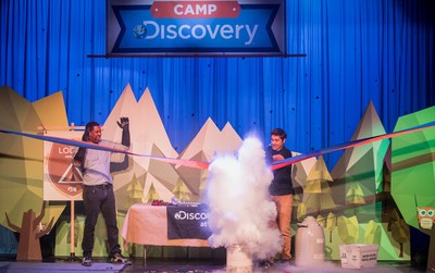 Hakeem Oluseyi (L) of Science Channel and Tory Belleci (R) of Discovery Channel’s MythBusters cut the official ribbon for the new Camp Discovery Youth and Teen centers onboard Princess Cruises in San Francisco, Calif.