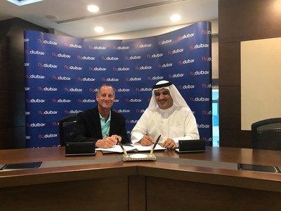 AAR CEO David Storch and flydubai CEO Ghaith Al Ghaith at signing ceremony in Dubai.