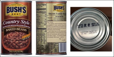 [July 22, 2017]: BUSH’S BEST COUNTRY STYLE BAKED BEANS Voluntary Recall - 28 ounce with UPC of 0 39400 01974 9 and Lot Codes 6077S RR, 6077P RR, 6087S RR, 6087P RR with the Best By date of Jun 2019 (PRNewsfoto/Bush Brothers & Company)
