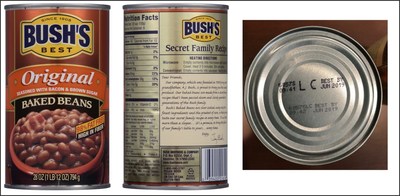 [July 22, 2017]: BUSH'S BEST ORIGINAL BAKED BEANS Voluntary Recall ? 28 ounce with UPC of 0 39400 01614 4 and Lot Codes 6057S LC and 6097P LC with the Best By date of Jun 2019
