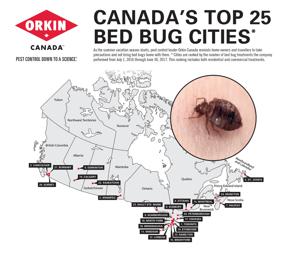 TOP BED BUG CITIES (CNW Group/Orkin Canada)