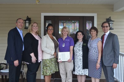 From left: Managing Director of Operations at Watermark Retirement, Rich Howell, Regional Director of Resident Programming, Maureen Garvey, NCCDP’s Chief Operating Officer, Lynn Biot-Gordon, 2017 CNA of the Year, Lisa Ford, NCCDP’s Chief Executive Officer, Sandra Stimson, Watermark’s Director of Health Services, Denise Julian, and Managing Director of Watermark Retirement, Fred Zarrilli.