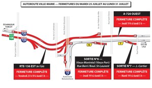 Corridor de l'A-720/R-136 et de l'A-20 à Montréal - RAPPEL - Entraves sur le réseau autoroutier du 25 au 31 juillet 2017