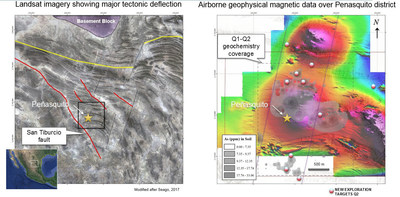 Figure 5: Map showing geophysical image over Peñasquito district with contoured arsenic geochemistry and location of selected targets. (CNW Group/Goldcorp Inc.)