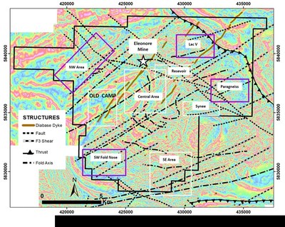 Figure 13: Éléonore property geophysical data and location of targets. (CNW Group/Goldcorp Inc.)