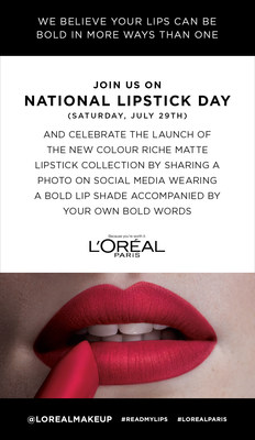 L'Oréal Paris Celebrates The Launch Of New Colour Riche Matte Lipstick On National Lipstick Day With #ReadMyLips
