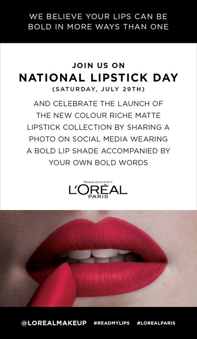 L'Oréal Paris Celebrates The Launch Of New Colour Riche Matte Lipstick On National Lipstick Day With #ReadMyLips