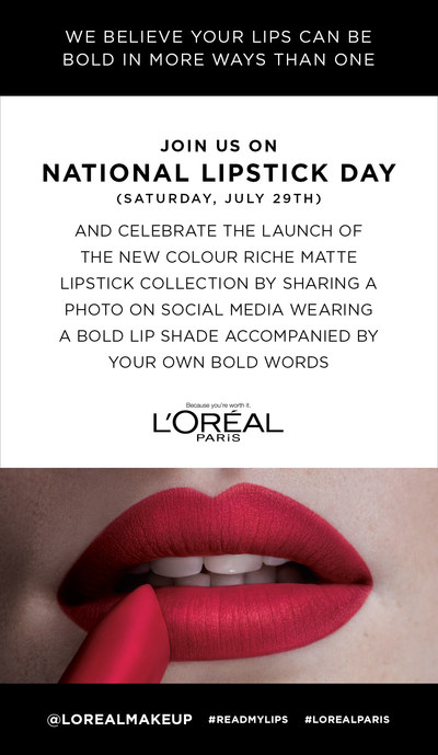 L'Oreal Paris celebra el lanzamiento de su nuevo Colour Riche Matte Lipstick en el Dia Nacional del Lapiz Labial con #ReadMyLips