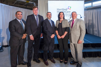 Hartford Hospital holds the ribbon cutting for the expanded Center for Education, Simulation and Innovation. Pictured: Left to right: Jeffrey Flaks, President and COO, Hartford HealthCare; Marty Guay, President, STANLEY Healthcare; Tim Perra, Vice President of Public Affairs, STANLEY Healthcare; Tamara Boss, Vice President, Business Development, STANLEY Healthcare; Stuart Markowitz, President, Hartford Hospital