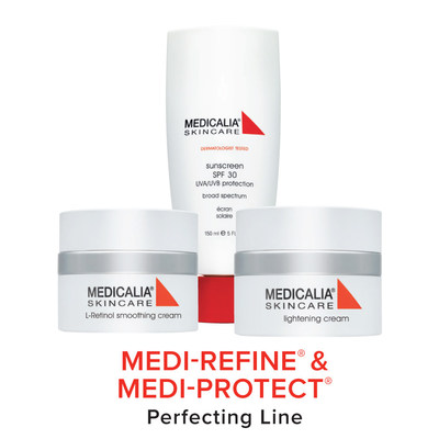 Medicalia® MEDI-REFINE® & MEDI-PROTECT® Perfecting Line - BIOMIMETIC TECHNOLOGY - An innovative technology in manufacturing skincare creams. Biomimetic Technology restructures and processes man-made natural substances in identical repairing systems that mimic and replace the skin’s natural elements. In doing so, these multi-phase creams can address complex skin problems and deliver increased stability, refined texture, and extreme efficacy for extraordinary results.