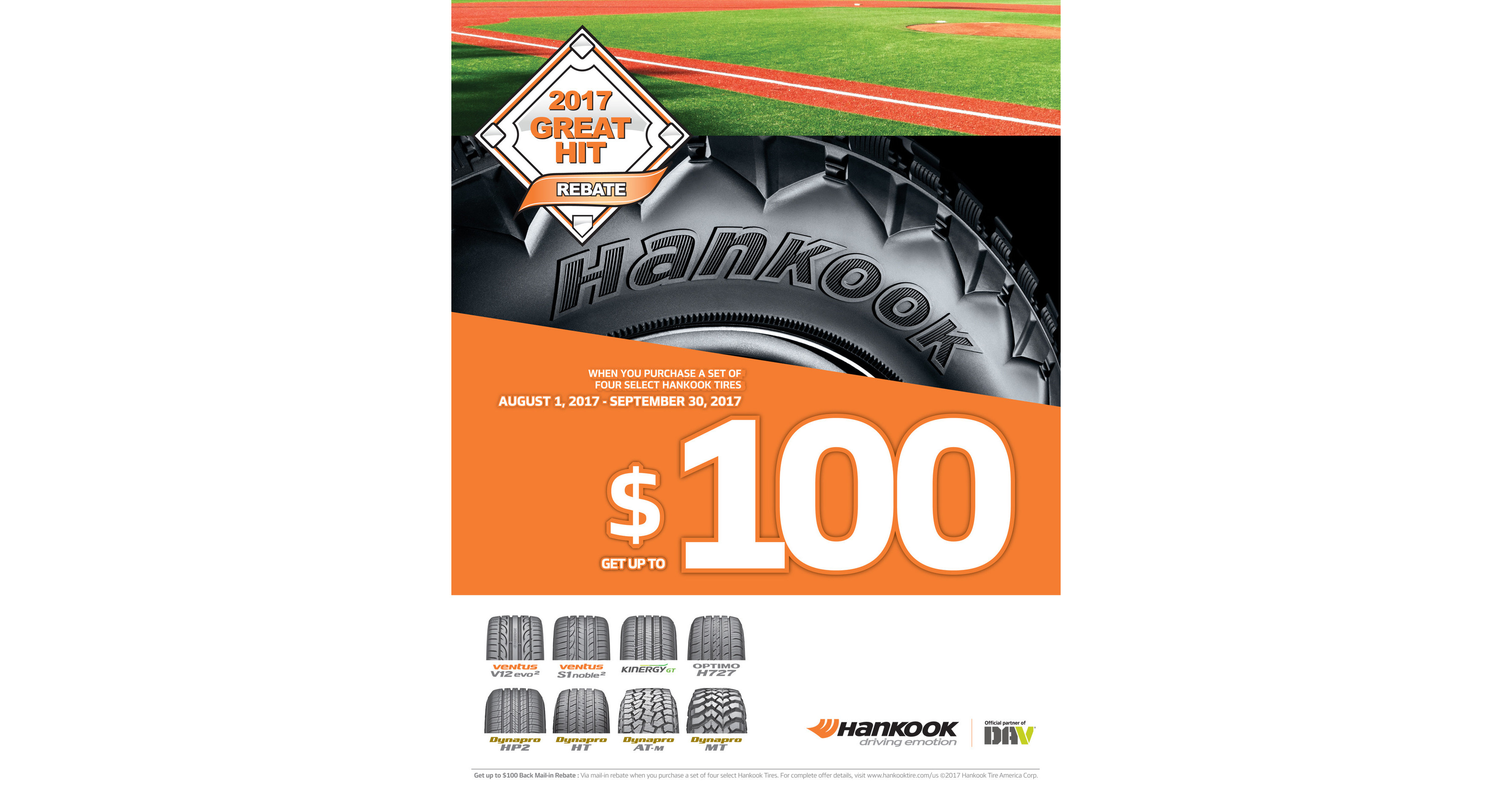 Hankook Tire Delivers Home Run Offer with 2017 'Great Hit' Rebate Promotion