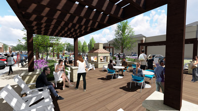 Pergolas, fireplace and comfortable seating will provide an inviting, park-like atmosphere for shoppers.