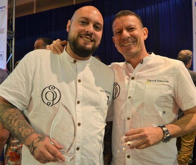 Chef Kyle McClelland and Chef David Daniels of Saltie Girl in Boston, MA posing with their award at The 2017 Great American Seafood Cook-Off  in New Orleans, LA