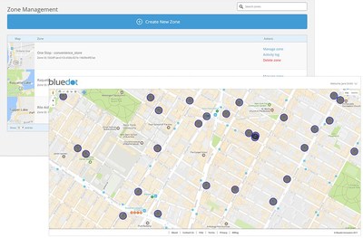Programmatic geofences around convenience stores in New York City using Bluedot Places.