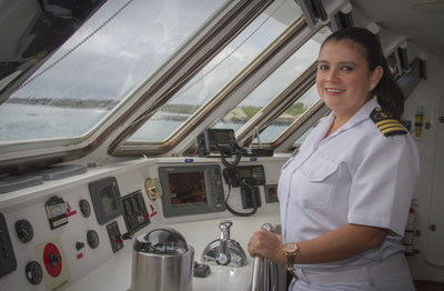 Captain Nathaly Albán navigates the rich archipelago of the Galapagos on Celebrity Xploration making history for the cruise industry as the first female seafarer in the region