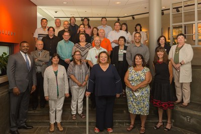 Dr. Lorenzo L. Esters (front left), Strada Education Network Vice President, Philanthropy and Lenora Green (front center), ETS Executive Director, Center for Advocacy and Philanthropy with a group of participants at the Tribal College and Universities Presidents convening.