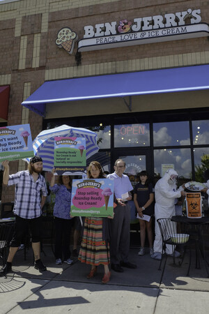Organic Consumers Activists in Seven US Cities and Mexico City Dump Weedkiller-Contaminated Ben &amp; Jerry's Ice Cream