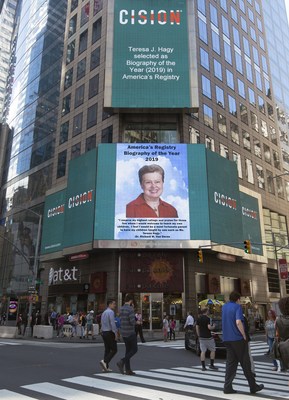 Bio of the Year Recipient, Teresa Hagy, Celebrates a Lifetime of Achievement in Education, Enjoys Special Times Square Appearance.