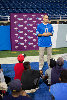 Longtime Detroit Lions Kicker Jason Hanson talked to children from Big Brothers Big Sisters of Metropolitan Detroit and Detroit PAL about the importance of education before taking to the field to practice kicking.