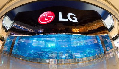LG Electronics Business Solutions unveiled the world's largest OLED screen and world's largest high definition video wall. Located at the Dubai Aquarium in the Dubai Mall adjacent to the Burj Khalifa, the mega-sized video wall was created using 820 Open Frame LG OLED digital signage panels.