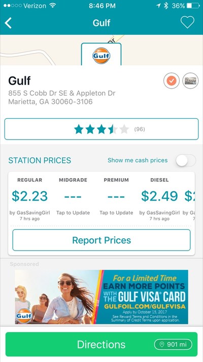 Verified Gulf station with Gulf Visa list advertisement.