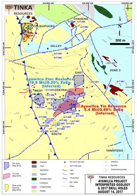 Figure 4. Geological map highlighting all 2017 drill holes to date & prospective areas (CNW Group/Tinka Resources Limited)