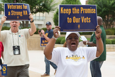 Members of the American Federation of Government Employees from Winston-Salem, N.C., protest proposals that would harm veterans' care.