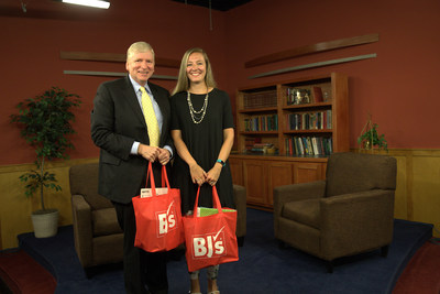 Kirk Saville, executive director, BJ’s Charitable Foundation (left), presents Rebecca Levesque, teacher at Suzanne M Smith Elementary School (right) with the announcement that BJ’s Wholesale Club has donated $100,000 to help fund classroom projects in Maine through DonorsChoose.org on Wednesday, August 16, 2017 in Bangor, Maine.